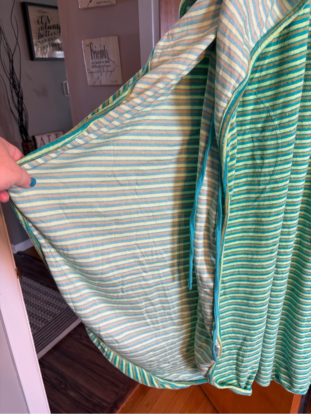 Free Poeple Green Striped V-Neck Terry Dress/coverup. Size M/L. - Picture 5 of 7